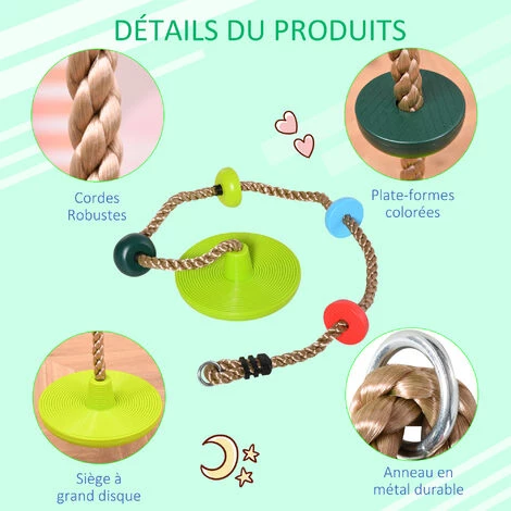 HOMCOM Corde D'escalade Avec Siège De Balançoire Rond 2 M Pour Enfant - Usage Intérieur/extérieur - Charge Max. 100 Kg - PP Rouge Bleu Vert - Vert 7 HOMCOM Corde D'escalade Avec Siège De Balançoire Rond 2 M Pour Enfant - Usage Intérieur/extérieur - Charge Max. 100 Kg - PP Rouge Bleu Vert - Vert – Image 5