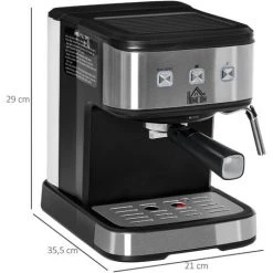 HOMCOM Machine à Expresso - Machine à Café 850 W - 1 Ou 2 Tasses - Pression 15 Bars - Réservoir D'eau 1,5 L - Arrêt Auto. - Percolateur Et Buse Vapeur - Acier Alu. Brossé ABS Noir -France HOMCOM Soldes 2022 48139789 3