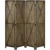 HOMCOM Paravent Intérieur 4 Panneaux Style Campagnard Chic - Séparateur De Pièce Avec Croisillons - Bois De Paulownia Marron Gris - Marron -France HOMCOM Soldes 2022 48139800 1