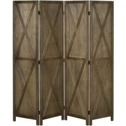 HOMCOM Paravent Intérieur 4 Panneaux Style Campagnard Chic - Séparateur De Pièce Avec Croisillons - Bois De Paulownia Marron Gris - Marron