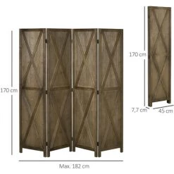 HOMCOM Paravent Intérieur 4 Panneaux Style Campagnard Chic - Séparateur De Pièce Avec Croisillons - Bois De Paulownia Marron Gris - Marron 9 HOMCOM Paravent Intérieur 4 Panneaux Style Campagnard Chic - Séparateur De Pièce Avec Croisillons - Bois De Paulownia Marron Gris - Marron -France HOMCOM Soldes 2022 48139800 3