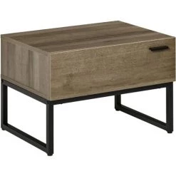 HOMCOM Table De Chevet Table De Nuit Style Industriel Tiroir Coulissant Piètement Acier Noir Panneaux Particules Aspect Bois Brun Gris