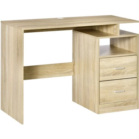 HOMCOM Bureau Informatique 2 Tiroirs Coulissants 3 étagères Dim. 108L X 48l X 76H Cm Panneaux Particules MDF Aspect Chêne Clair 3 HOMCOM Bureau Informatique 2 Tiroirs Coulissants 3 étagères Dim. 108L X 48l X 76H Cm Panneaux Particules MDF Aspect Chêne Clair