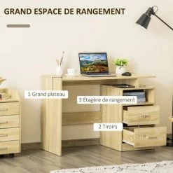 HOMCOM Bureau Informatique 2 Tiroirs Coulissants 3 étagères Dim. 108L X 48l X 76H Cm Panneaux Particules MDF Aspect Chêne Clair 11 HOMCOM Bureau Informatique 2 Tiroirs Coulissants 3 étagères Dim. 108L X 48l X 76H Cm Panneaux Particules MDF Aspect Chêne Clair -France HOMCOM Soldes 2022 48139851 5