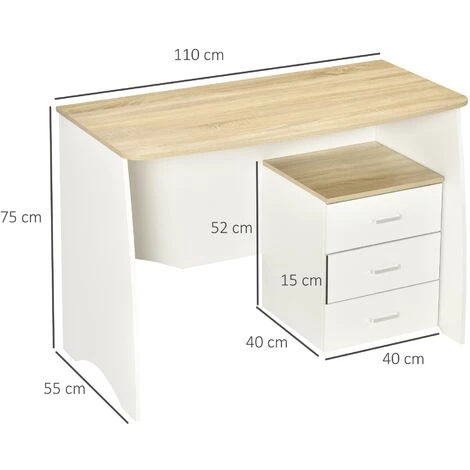 HOMCOM Ensemble Bureau Informatique Et Caisson De Bureau - Caisson 3 Tiroirs Modulable - Panneaux De Particules Bicolore Blanc Aspect Chêne Clair 5 HOMCOM Ensemble Bureau Informatique Et Caisson De Bureau - Caisson 3 Tiroirs Modulable - Panneaux De Particules Bicolore Blanc Aspect Chêne Clair – Image 3