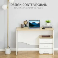 HOMCOM Ensemble Bureau Informatique Et Caisson De Bureau - Caisson 3 Tiroirs Modulable - Panneaux De Particules Bicolore Blanc Aspect Chêne Clair 10 HOMCOM Ensemble Bureau Informatique Et Caisson De Bureau - Caisson 3 Tiroirs Modulable - Panneaux De Particules Bicolore Blanc Aspect Chêne Clair -France HOMCOM Soldes 2022 48139859 4