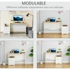HOMCOM Ensemble Bureau Informatique Et Caisson De Bureau - Caisson 3 Tiroirs Modulable - Panneaux De Particules Bicolore Blanc Aspect Chêne Clair 11 HOMCOM Ensemble Bureau Informatique Et Caisson De Bureau - Caisson 3 Tiroirs Modulable - Panneaux De Particules Bicolore Blanc Aspect Chêne Clair -France HOMCOM Soldes 2022 48139859 5