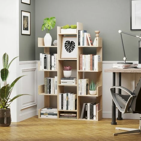 HOMCOM Bibliothèque étagère Séparation Design Contemporain En Arbre Dim. 96L X 30l X 150H Cm Panneaux Particules Aspect Chêne Clair 6 HOMCOM Bibliothèque étagère Séparation Design Contemporain En Arbre Dim. 96L X 30l X 150H Cm Panneaux Particules Aspect Chêne Clair – Image 4