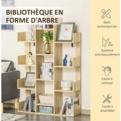 HOMCOM Bibliothèque étagère Séparation Design Contemporain En Arbre Dim. 96L X 30l X 150H Cm Panneaux Particules Aspect Chêne Clair 11 HOMCOM Bibliothèque étagère Séparation Design Contemporain En Arbre Dim. 96L X 30l X 150H Cm Panneaux Particules Aspect Chêne Clair -France HOMCOM Soldes 2022 48139869 5