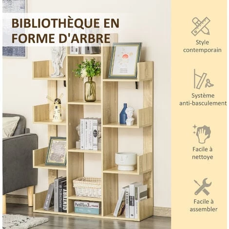 HOMCOM Bibliothèque étagère Séparation Design Contemporain En Arbre Dim. 96L X 30l X 150H Cm Panneaux Particules Aspect Chêne Clair 7 HOMCOM Bibliothèque étagère Séparation Design Contemporain En Arbre Dim. 96L X 30l X 150H Cm Panneaux Particules Aspect Chêne Clair – Image 5