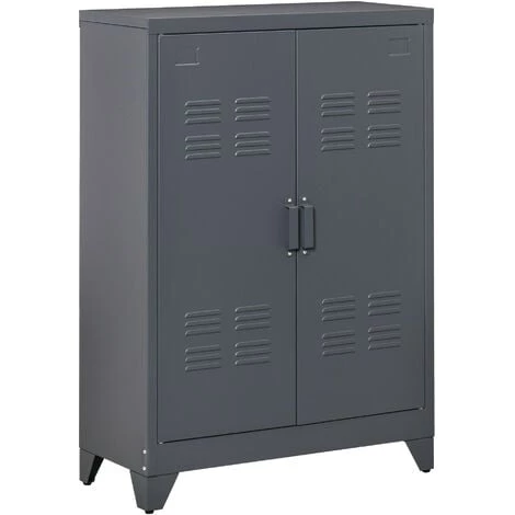 HOMCOM Armoire De Rangement Métal Design Industriel - 2 étagères - Structure Piètement Tôle Métal Gris Anthracite 3 HOMCOM Armoire De Rangement Métal Design Industriel - 2 étagères - Structure Piètement Tôle Métal Gris Anthracite