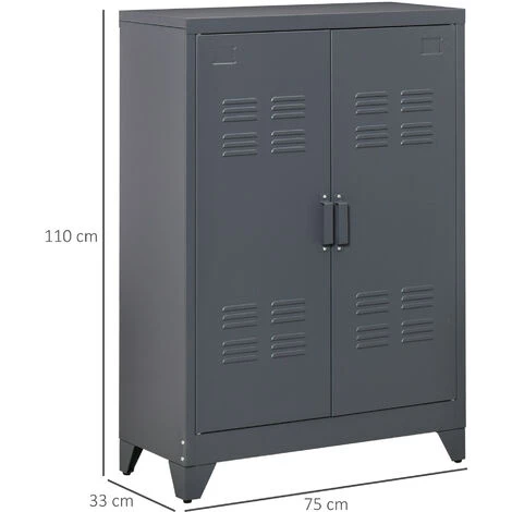 HOMCOM Armoire De Rangement Métal Design Industriel - 2 étagères - Structure Piètement Tôle Métal Gris Anthracite 5 HOMCOM Armoire De Rangement Métal Design Industriel - 2 étagères - Structure Piètement Tôle Métal Gris Anthracite – Image 3