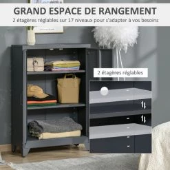 HOMCOM Armoire De Rangement Métal Design Industriel - 2 étagères - Structure Piètement Tôle Métal Gris Anthracite 11 HOMCOM Armoire De Rangement Métal Design Industriel - 2 étagères - Structure Piètement Tôle Métal Gris Anthracite -France HOMCOM Soldes 2022 48139877 5