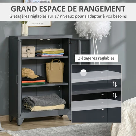 HOMCOM Armoire De Rangement Métal Design Industriel - 2 étagères - Structure Piètement Tôle Métal Gris Anthracite 7 HOMCOM Armoire De Rangement Métal Design Industriel - 2 étagères - Structure Piètement Tôle Métal Gris Anthracite – Image 5