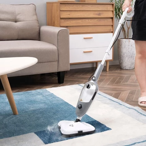 HOMCOM Nettoyeur Vapeur - Balai Vapeur - Balai Nettoyeur Vapeur - 1300 W, Jet Vapeur 95-105°C, Réservoir 450 Ml - 11 Accessoires Inclus - Gris - Gris 4 HOMCOM Nettoyeur Vapeur - Balai Vapeur - Balai Nettoyeur Vapeur - 1300 W, Jet Vapeur 95-105°C, Réservoir 450 Ml - 11 Accessoires Inclus - Gris - Gris – Image 2