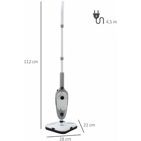 HOMCOM Nettoyeur Vapeur - Balai Vapeur - Balai Nettoyeur Vapeur - 1300 W, Jet Vapeur 95-105°C, Réservoir 450 Ml - 11 Accessoires Inclus - Gris - Gris 5 HOMCOM Nettoyeur Vapeur - Balai Vapeur - Balai Nettoyeur Vapeur - 1300 W, Jet Vapeur 95-105°C, Réservoir 450 Ml - 11 Accessoires Inclus - Gris - Gris – Image 3