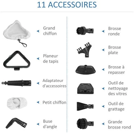 HOMCOM Nettoyeur Vapeur - Balai Vapeur - Balai Nettoyeur Vapeur - 1300 W, Jet Vapeur 95-105°C, Réservoir 450 Ml - 11 Accessoires Inclus - Gris - Gris 6 HOMCOM Nettoyeur Vapeur - Balai Vapeur - Balai Nettoyeur Vapeur - 1300 W, Jet Vapeur 95-105°C, Réservoir 450 Ml - 11 Accessoires Inclus - Gris - Gris – Image 4