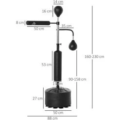 HOMCOM Sac De Frappe Boxe Autoportant Punching Ball Brunier 3 En 1 Revêtement Synthétique Dim. 88L X 50l X 160-230H Cm Noir -France HOMCOM Soldes 2022 48140003 3