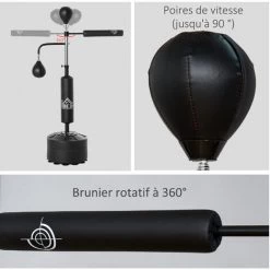 HOMCOM Sac De Frappe Boxe Autoportant Punching Ball Brunier 3 En 1 Revêtement Synthétique Dim. 88L X 50l X 160-230H Cm Noir -France HOMCOM Soldes 2022 48140003 5