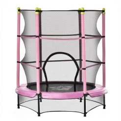 HOMCOM Trampoline Enfant Ø 1,40 × 1,60H M Filet De Sécurité Porte Zipée Couvre-ressorts 6 Poteaux Rembourrés Inclus Rose