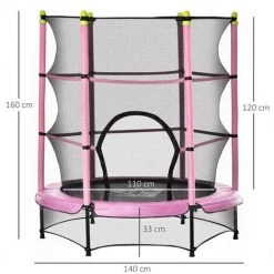 HOMCOM Trampoline Enfant Ø 1,40 × 1,60H M Filet De Sécurité Porte Zipée Couvre-ressorts 6 Poteaux Rembourrés Inclus Rose -France HOMCOM Soldes 2022 48159354 3