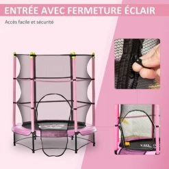 HOMCOM Trampoline Enfant Ø 1,40 × 1,60H M Filet De Sécurité Porte Zipée Couvre-ressorts 6 Poteaux Rembourrés Inclus Rose -France HOMCOM Soldes 2022 48159354 4