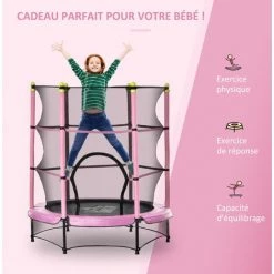 HOMCOM Trampoline Enfant Ø 1,40 × 1,60H M Filet De Sécurité Porte Zipée Couvre-ressorts 6 Poteaux Rembourrés Inclus Rose -France HOMCOM Soldes 2022 48159354 5