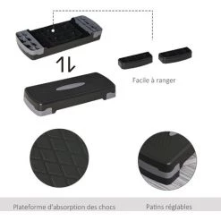 HOMCOM Stepper Fitness Aerobic Hauteur Reglable Surface Antiderapante Dim. 68L X 29l X 10-15H Cm Plastique Gris Noir - Noir -France HOMCOM Soldes 2022 48441497 4