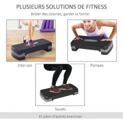 HOMCOM Stepper Fitness Aerobic Hauteur Reglable Surface Antiderapante Dim. 68L X 29l X 10-15H Cm Plastique Gris Noir - Noir -France HOMCOM Soldes 2022 48441497 5