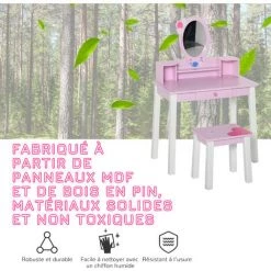 HOMCOM Coiffeuse Enfant Table De Maquillage Avec Tabouret, 1 Tiroir, Miroir 59 X 39 X 92 Cm Bois Rose 11 HOMCOM Coiffeuse Enfant Table De Maquillage Avec Tabouret, 1 Tiroir, Miroir 59 X 39 X 92 Cm Bois Rose -France HOMCOM Soldes 2022 4882590 5