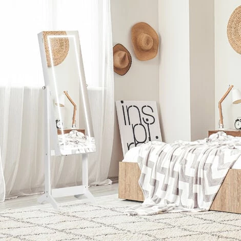 HOMCOM Armoire à Bijoux Sur Pied Multi-rangement Avec Miroir LED MDF Blanc - Blanc 4 HOMCOM Armoire à Bijoux Sur Pied Multi-rangement Avec Miroir LED MDF Blanc - Blanc – Image 2