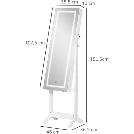 HOMCOM Armoire à Bijoux Sur Pied Multi-rangement Avec Miroir LED MDF Blanc - Blanc 5 HOMCOM Armoire à Bijoux Sur Pied Multi-rangement Avec Miroir LED MDF Blanc - Blanc – Image 3