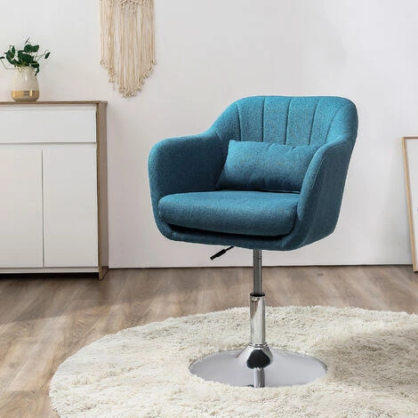 HOMCOM Fauteuil Lounge Design Grand Confort Coussins Lombaires Hauteur Réglable Pivotant 360° Piètement Métal Chromé Lin Bleu Canard - Bleu 4 HOMCOM Fauteuil Lounge Design Grand Confort Coussins Lombaires Hauteur Réglable Pivotant 360° Piètement Métal Chromé Lin Bleu Canard - Bleu – Image 2