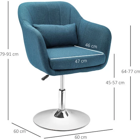 HOMCOM Fauteuil Lounge Design Grand Confort Coussins Lombaires Hauteur Réglable Pivotant 360° Piètement Métal Chromé Lin Bleu Canard - Bleu 5 HOMCOM Fauteuil Lounge Design Grand Confort Coussins Lombaires Hauteur Réglable Pivotant 360° Piètement Métal Chromé Lin Bleu Canard - Bleu – Image 3