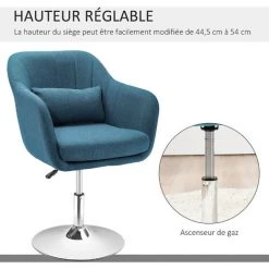 HOMCOM Fauteuil Lounge Design Grand Confort Coussins Lombaires Hauteur Réglable Pivotant 360° Piètement Métal Chromé Lin Bleu Canard - Bleu 10 HOMCOM Fauteuil Lounge Design Grand Confort Coussins Lombaires Hauteur Réglable Pivotant 360° Piètement Métal Chromé Lin Bleu Canard - Bleu -France HOMCOM Soldes 2022 48873189 4