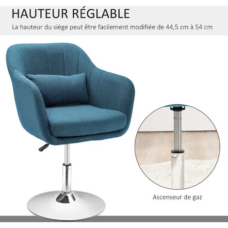 HOMCOM Fauteuil Lounge Design Grand Confort Coussins Lombaires Hauteur Réglable Pivotant 360° Piètement Métal Chromé Lin Bleu Canard - Bleu 6 HOMCOM Fauteuil Lounge Design Grand Confort Coussins Lombaires Hauteur Réglable Pivotant 360° Piètement Métal Chromé Lin Bleu Canard - Bleu – Image 4