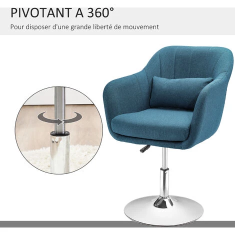HOMCOM Fauteuil Lounge Design Grand Confort Coussins Lombaires Hauteur Réglable Pivotant 360° Piètement Métal Chromé Lin Bleu Canard - Bleu 7 HOMCOM Fauteuil Lounge Design Grand Confort Coussins Lombaires Hauteur Réglable Pivotant 360° Piètement Métal Chromé Lin Bleu Canard - Bleu – Image 5