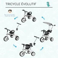 HOMCOM Tricycle Enfants Pare-soleil Pliable Canne Amovible Benne Rangement 103 X 47 X 101 Cm Acier Blanc Et Noir - Blanc 10 HOMCOM Tricycle Enfants Pare-soleil Pliable Canne Amovible Benne Rangement 103 X 47 X 101 Cm Acier Blanc Et Noir - Blanc -France HOMCOM Soldes 2022 4904939 4