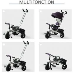 HOMCOM Tricycle Enfant évolutif Pare-soleil Pliable Canne Télescopique Amovible 92 X 51 X 110 Cm Acier Violet Blanc -France HOMCOM Soldes 2022 4904940 5
