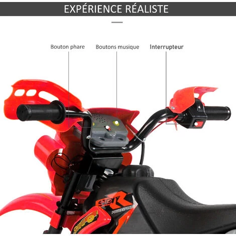 HOMCOM Moto Cross électrique Enfant 3 à 6 Ans 6 V Phares Klaxon Musiques 102 X 53 X 66 Cm Rouge Et Noir 7 HOMCOM Moto Cross électrique Enfant 3 à 6 Ans 6 V Phares Klaxon Musiques 102 X 53 X 66 Cm Rouge Et Noir – Image 5