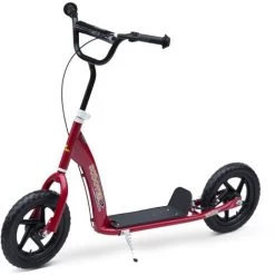 HOMCOM Trottinette Patinette Enfants à Partir De 5 Ans Pneus 30 Cm Guidon Réglable Poignée Frein Et Béquille Acier Rouge - Rouge