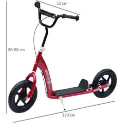 HOMCOM Trottinette Patinette Enfants à Partir De 5 Ans Pneus 30 Cm Guidon Réglable Poignée Frein Et Béquille Acier Rouge - Rouge -France HOMCOM Soldes 2022 4904949 3