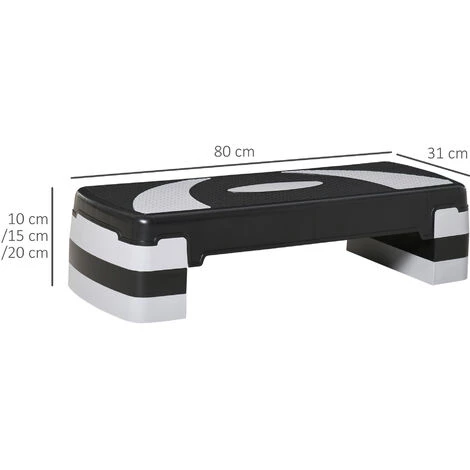 HOMCOM Stepper Fitness Aerobic Hauteur Reglable Surface Antiderapante 80 X 31 X 20 Cm Noir Gris Clair - Noir 5 HOMCOM Stepper Fitness Aerobic Hauteur Reglable Surface Antiderapante 80 X 31 X 20 Cm Noir Gris Clair - Noir – Image 3