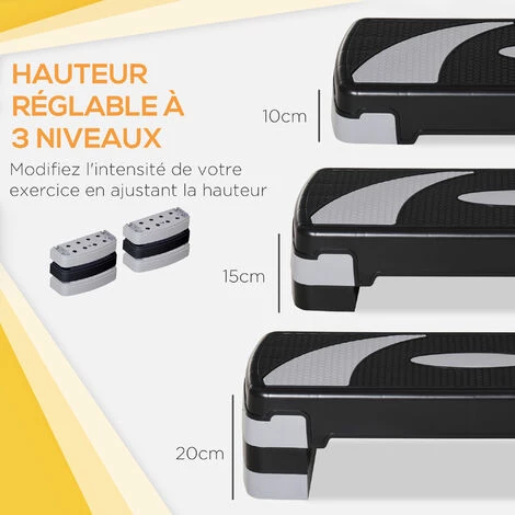 HOMCOM Stepper Fitness Aerobic Hauteur Reglable Surface Antiderapante 80 X 31 X 20 Cm Noir Gris Clair - Noir 6 HOMCOM Stepper Fitness Aerobic Hauteur Reglable Surface Antiderapante 80 X 31 X 20 Cm Noir Gris Clair - Noir – Image 4