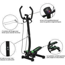 HOMCOM Mini Stepper Avec Guidon, Extenseurs, écran LCD Multifonction Et Tapis Antidérapant Noir Et Vert 11 HOMCOM Mini Stepper Avec Guidon, Extenseurs, écran LCD Multifonction Et Tapis Antidérapant Noir Et Vert -France HOMCOM Soldes 2022 4904986 5