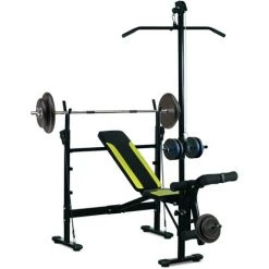 HOMCOM Banc De Musculation Fitness Entrainement Complet Dossier Réglable Cordes Traction Curler Supports Barre Et Haltères Noir Et Jaune - Noir -France HOMCOM Soldes 2022 4904991 2