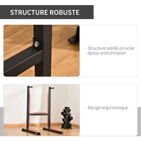 HOMCOM Appareil Abdominaux Dips Barres à Dips Fitness Poignées Ergonomiques Et Pieds Antidérapants Acier Noir 7 HOMCOM Appareil Abdominaux Dips Barres à Dips Fitness Poignées Ergonomiques Et Pieds Antidérapants Acier Noir – Image 5