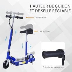 HOMCOM Trottinette électrique 120 W Pliable Pour Enfant De 7 à 12 Ans Hauteur Guidon Et Selle Réglable 10 Km/h Max. Bleu - Bleu -France HOMCOM Soldes 2022 4905002 5