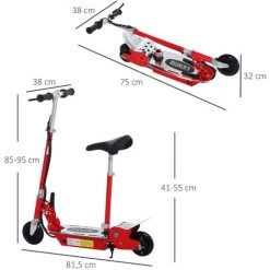 HOMCOM Trottinette électrique 120 W Pliable Pour Enfant De 7 à 12 Ans Hauteur Guidon Et Selle Réglable 10 Km/h Max. Rouge -France HOMCOM Soldes 2022 4905004 3