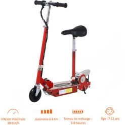 HOMCOM Trottinette électrique 120 W Pliable Pour Enfant De 7 à 12 Ans Hauteur Guidon Et Selle Réglable 10 Km/h Max. Rouge -France HOMCOM Soldes 2022 4905004 4